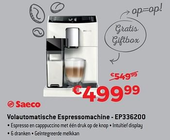 Promoties Saeco volautomatische espressomachine - ep336200 - Saeco - Geldig van 13/11/2017 tot 30/11/2017 bij Exellent