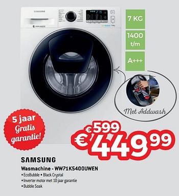 Promoties Samsung wasmachine - ww71k5400uwen - Samsung - Geldig van 13/11/2017 tot 30/11/2017 bij Exellent
