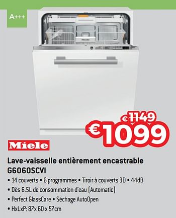 Promotions Miele lave-vaisselle entièrement encastrable g6060scvi - Miele - Valide de 13/11/2017 à 30/11/2017 chez Exellent
