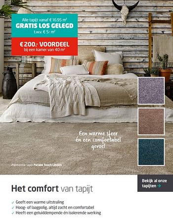 Promoties Alle tapijt vanaf € 16,95 m2 gratis los gelegd t.w.v. € 5.- m2 - Huismerk - Carpetright - Geldig van 13/11/2017 tot 18/11/2017 bij Carpetright