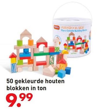 Promoties 50 gekleurde houten blokken in ton - Huismerk - Unikamp - Geldig van 05/10/2017 tot 06/12/2017 bij Unikamp