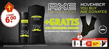 Promoties Axe movember sokken - Axe - Geldig van 14/11/2017 tot 26/11/2017 bij Kruidvat