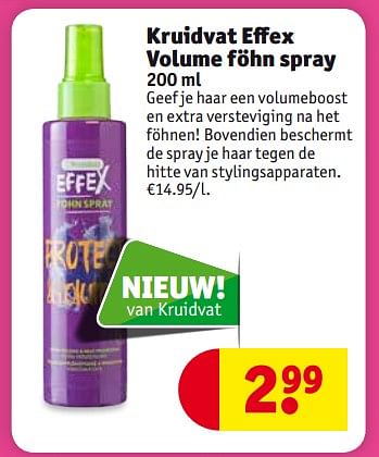 Promotions Kruidvat effex volume föhn spray - Produit maison - Kruidvat - Valide de 14/11/2017 à 26/11/2017 chez Kruidvat