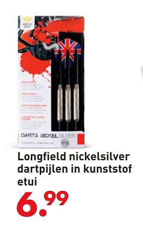Promotions Longfield nickelsilver dartpijlen in kunststof etui - Longfield - Valide de 05/10/2017 à 06/12/2017 chez Unikamp