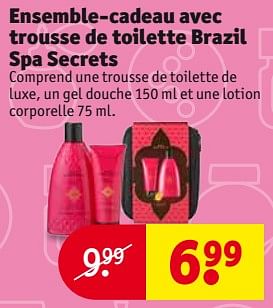 Promotions Ensemble-cadeau avec trousse de toilette brazil spa secrets - Spa Secrets - Valide de 14/11/2017 à 26/11/2017 chez Kruidvat