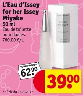 Promotions L`eau d`issey for her issey miyake 50 ml - Issey Miyake - Valide de 14/11/2017 à 26/11/2017 chez Kruidvat