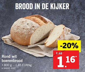 Promoties Rond wit boerenbrood - Huismerk - Lidl - Geldig van 20/11/2017 tot 25/11/2017 bij Lidl