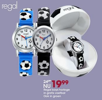 Promoties Regal boys horloge in gratis voetbal ook in groen - Regal - Geldig van 13/11/2017 tot 05/12/2017 bij Lucardi