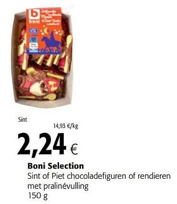 Promoties Boni selection sint of piet chocoladefiguren of rendieren met pralinévulling - Boni - Geldig van 15/11/2017 tot 28/11/2017 bij Colruyt