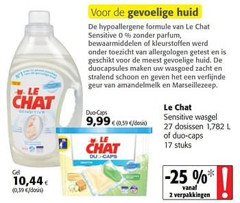 Promoties Le chat sensitive wasgel of duo-caps - Le Chat - Geldig van 15/11/2017 tot 28/11/2017 bij Colruyt