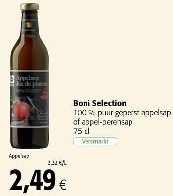Promoties Boni selection 100 % puur geperst appelsap - Boni - Geldig van 15/11/2017 tot 28/11/2017 bij Colruyt