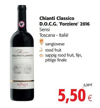 Promotions Chianti classico d.o.c.g. `forziere` 2016 sensi toscana - Vins rouges - Valide de 15/11/2017 à 28/11/2017 chez Colruyt