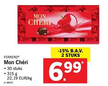 Promotions Mon chéri - Ferrero - Valide de 26/11/2017 à 02/12/2017 chez Lidl