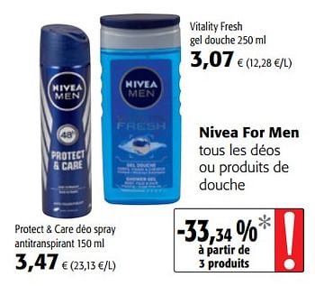 Promotions Nivea for men tous les déos ou produits de douche - Nivea - Valide de 15/11/2017 à 28/11/2017 chez Colruyt