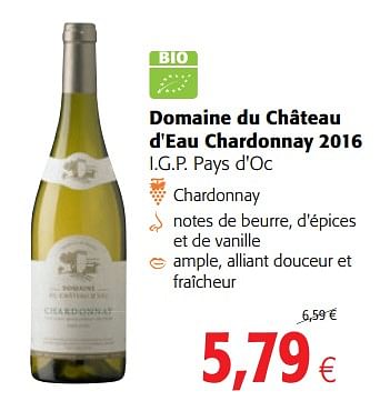 Promotions Domaine du château d`eau chardonnay 2016 i.g.p. pays d`oc - Vins blancs - Valide de 15/11/2017 à 28/11/2017 chez Colruyt