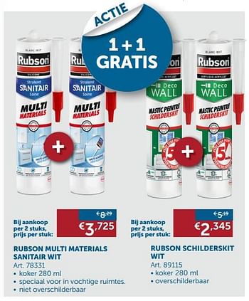 Promotions Rubson multi materials sanitair wit - Rubson - Valide de 21/11/2017 à 27/12/2017 chez Zelfbouwmarkt