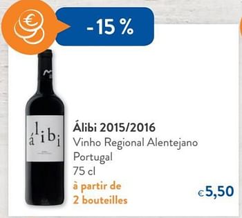 Promoties Alibi 2015-2016 vinho regional alentejano portugal - Rode wijnen - Geldig van 15/11/2017 tot 28/11/2017 bij OKay