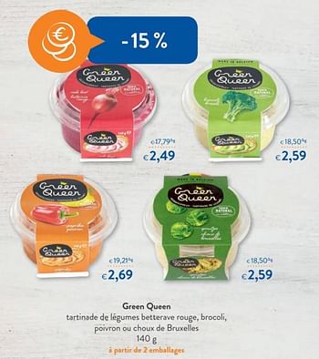 Promoties Green queen tartinade de légumes betterave rouge, brocoli, poivron ou choux de bruxelles - Green Queen - Geldig van 15/11/2017 tot 28/11/2017 bij OKay
