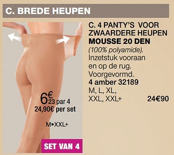 Promoties Brede heupen 4 panty`s voor zwaardere heupen mousse 20 den - Huismerk - Damart - Geldig van 24/09/2017 tot 25/12/2017 bij Damart