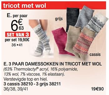 Promoties Damessokken in tricot met wol - Huismerk - Damart - Geldig van 24/09/2017 tot 25/12/2017 bij Damart