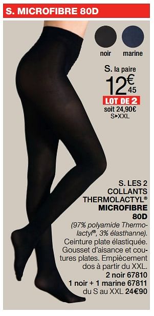 Promotions Les 2 collants thermolactyl microfibre 80d - Produit Maison - Damart - Valide de 24/09/2017 à 25/12/2017 chez Damart