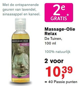 Promoties Massage-olie relax de tuinen - De Tuinen - Geldig van 13/11/2017 tot 05/12/2017 bij Holland & Barret