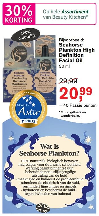 Promoties Seahorse plankton high definition facial oil - Beauty Kitchen - Geldig van 13/11/2017 tot 05/12/2017 bij Holland & Barret