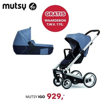 Promoties Mutsy igo gratis waardebon t.w.v. 170, - Mutsy - Geldig van 19/11/2017 tot 16/12/2017 bij Baby & Tiener Megastore