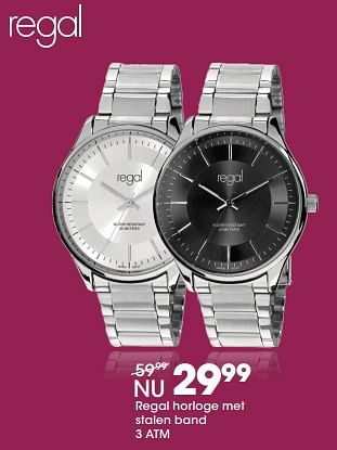 Promoties Regal horloge met stalen band - Regal - Geldig van 15/11/2017 tot 05/12/2017 bij Lucardi