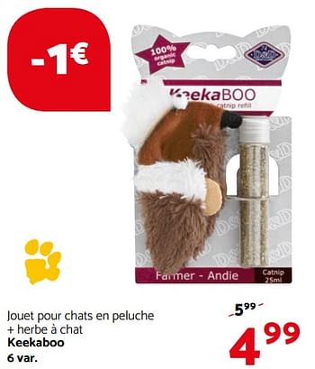 Promoties Jouet pour chats en peluche + herbe á chat keekaboo - Huismerk - Tom & Co - Geldig van 16/11/2017 tot 29/11/2017 bij Tom&Co