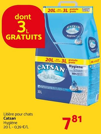 Promotions Litière pour chats catsan hygiéne - Catsan - Valide de 16/11/2017 à 29/11/2017 chez Tom&Co