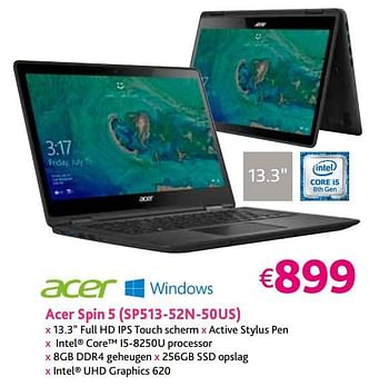 Promoties Acer spin 5 (sp513-52n-50us) - Acer - Geldig van 17/11/2017 tot 10/12/2017 bij Connect IT