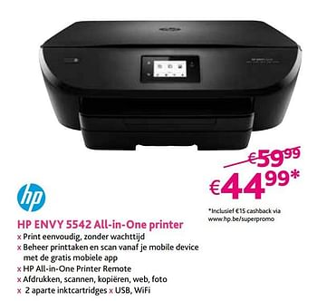 Promoties Hp envy 5542 all-in-one printer - HP - Geldig van 17/11/2017 tot 10/12/2017 bij Connect IT