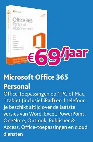 Promoties Microsoft office 365 personal - Microsoft - Geldig van 17/11/2017 tot 10/12/2017 bij Connect IT
