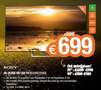 Promoties Sony 4k ultra hd led tv kd49xe7096b - Sony - Geldig van 20/11/2017 tot 06/12/2017 bij Expert