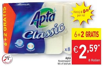 Promoties Apta keukenpapier - Apta - Geldig van 21/11/2017 tot 26/11/2017 bij Intermarche
