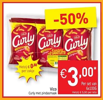 Promoties Vico curly met pindasmaak - Vico - Geldig van 21/11/2017 tot 26/11/2017 bij Intermarche