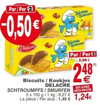 Promoties Biscuits - koekjes delacre schtroumpfs - smurfen - Delacre - Geldig van 21/11/2017 tot 27/11/2017 bij Cora