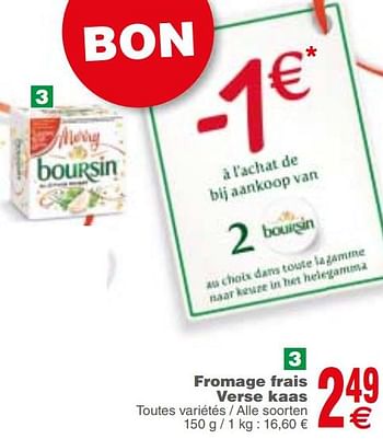 Promoties Fromage frais verse kaas - Boursin - Geldig van 21/11/2017 tot 27/11/2017 bij Cora