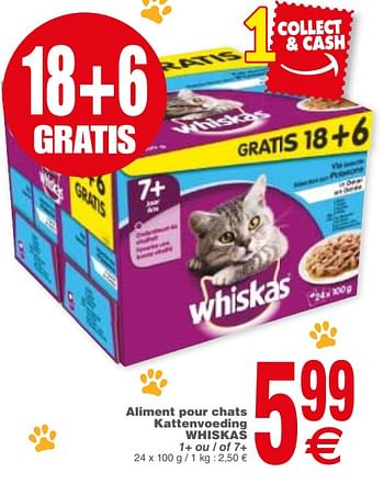 Promotions Aliment pour chats kattenvoeding whiskas - Whiskas - Valide de 21/11/2017 à 27/11/2017 chez Cora