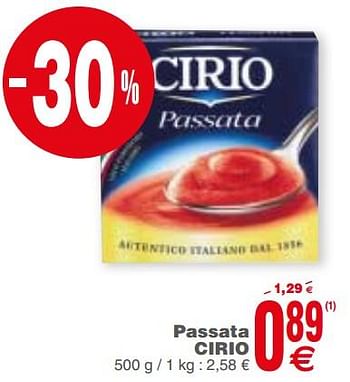 Promotions Passata cirio - CIRIO - Valide de 21/11/2017 à 27/11/2017 chez Cora