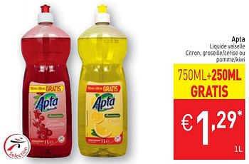 Promotions Apta liquide vaiselle citron - Apta - Valide de 21/11/2017 à 26/11/2017 chez Intermarche