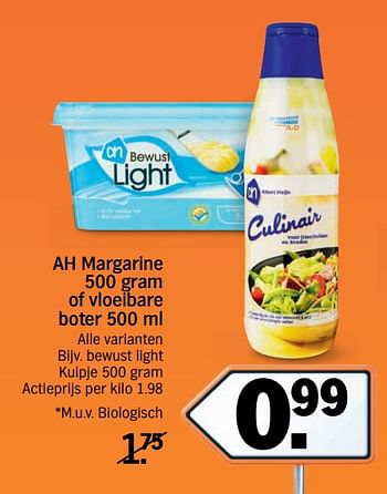 Promoties Ah margarine of vloeibare boter - Huismerk - Albert Heijn - Geldig van 20/11/2017 tot 26/11/2017 bij Albert Heijn