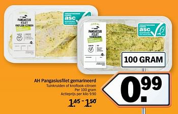 Promoties Ah pangasiusfilet gemarineerd tuinkruiden of knoflook-citroen - Huismerk - Albert Heijn - Geldig van 20/11/2017 tot 26/11/2017 bij Albert Heijn