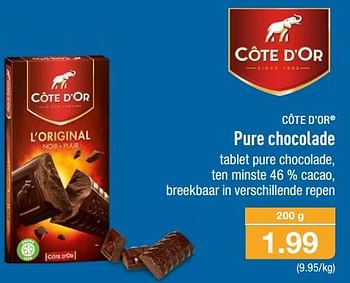 Promoties Pure chocolade - Cote D'Or - Geldig van 22/11/2017 tot 28/11/2017 bij Aldi
