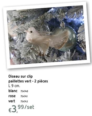 Promoties Oiseau sur clip paillettes vert - Huismerk - Dreamland - Geldig van 23/11/2017 tot 25/12/2017 bij Dreamland