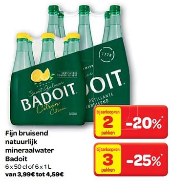 Promoties Fijn bruisend natuurlijk mineraalwater badoit - Badoit - Geldig van 22/11/2017 tot 04/12/2017 bij Carrefour
