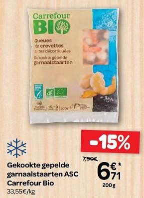 Promoties Gekookte gepelde garnaalstaarten asc carrefour bio - Huismerk - Carrefour  - Geldig van 22/11/2017 tot 04/12/2017 bij Carrefour
