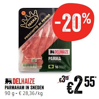 Promoties Parmaham in sneden - Huismerk - Delhaize - Geldig van 23/11/2017 tot 29/11/2017 bij Delhaize