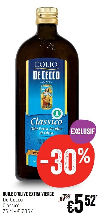 Promotions Huile d`olive extra vierge de cecco classico - De Cecco - Valide de 23/11/2017 à 29/11/2017 chez Delhaize